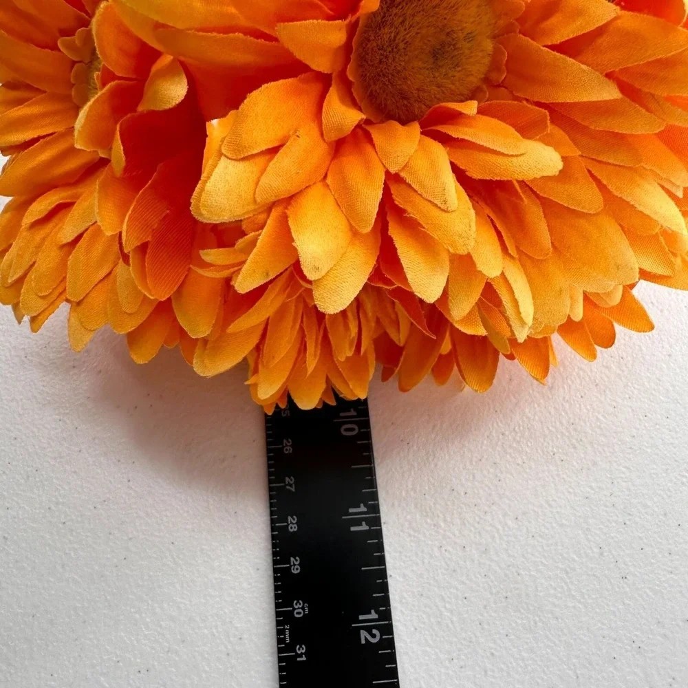 Artificial Orange Gerbera Daisy Bouquet Clear Glass Vase Centerpiece Fall Faux b